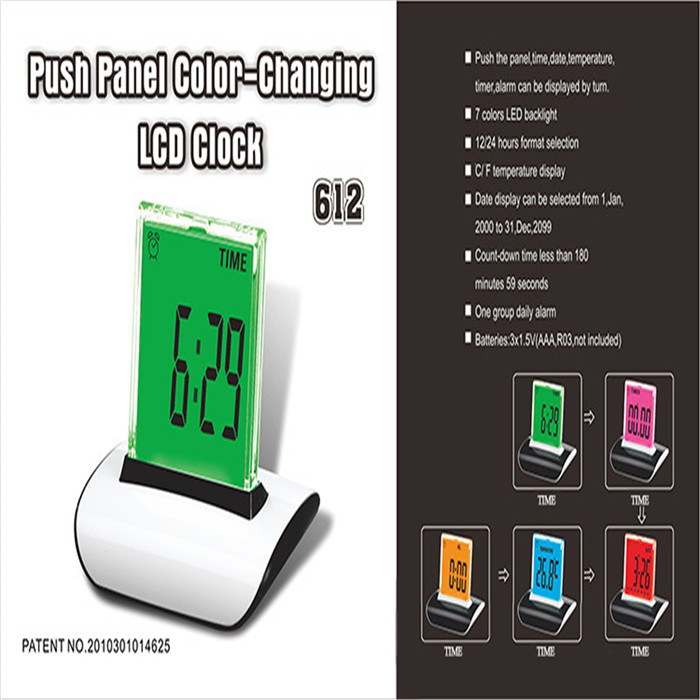 Push Panel ColorChanging LCD Blacklight Alarm Clock